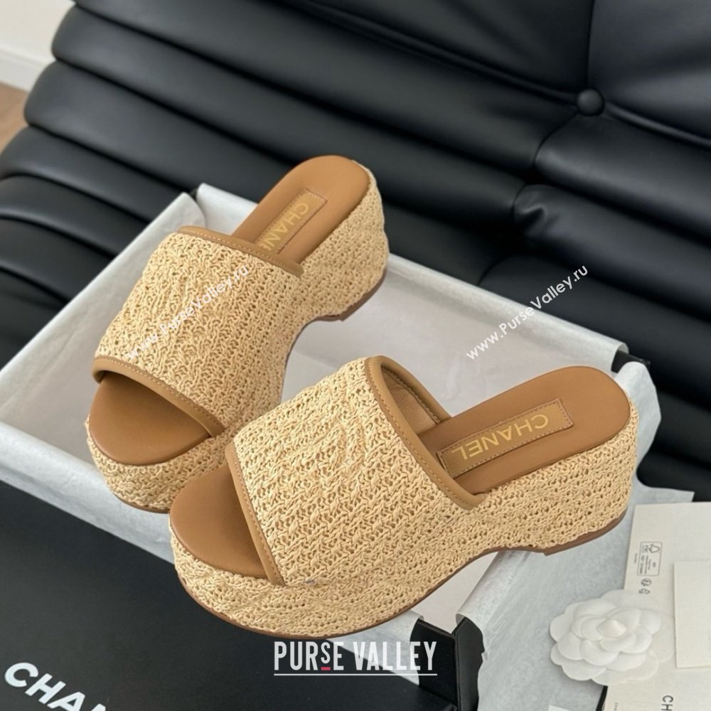Chanel Weave Wedge Slide Sandal CH21402 Brown 2025 (Y30-25021411)