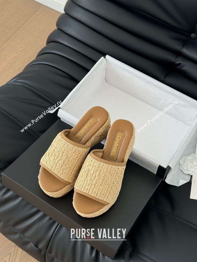 Chanel Weave Wedge Slide Sandal CH21402 Brown 2025 (Y30-25021411)