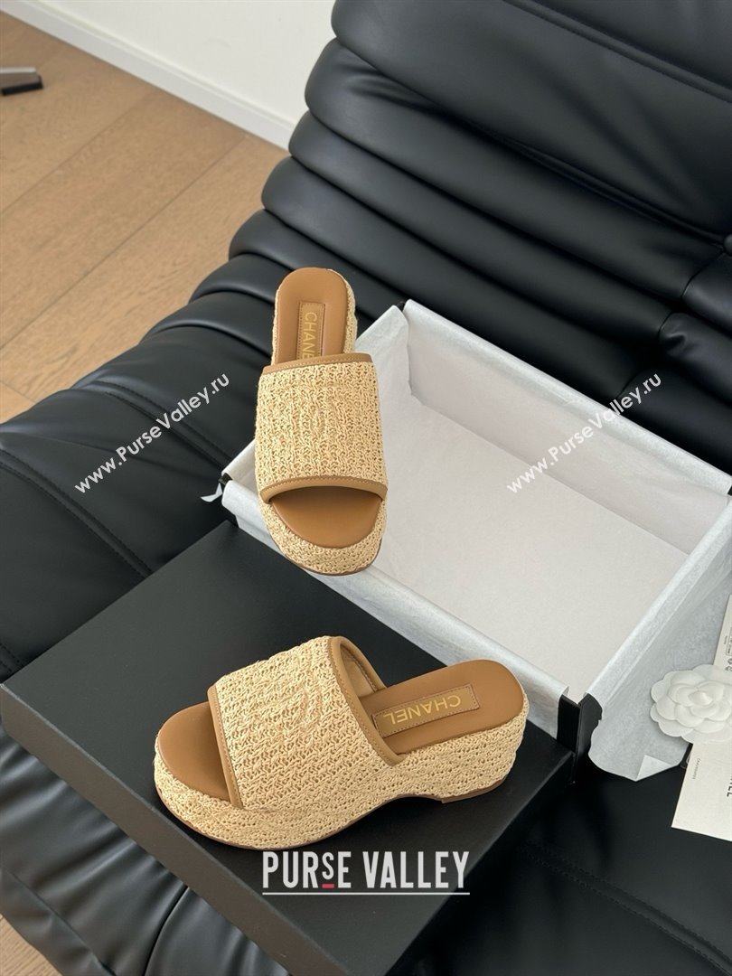 Chanel Weave Wedge Slide Sandal CH21402 Brown 2025 (Y30-25021411)