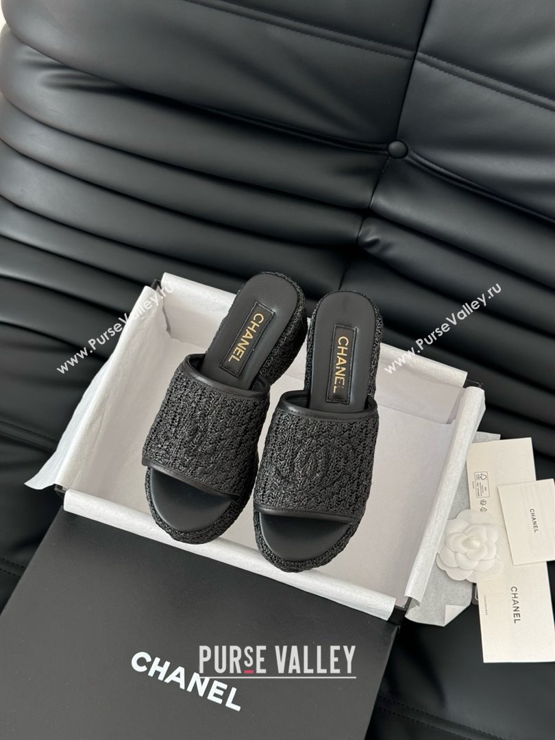 Chanel Weave Wedge Slide Sandal CH21402 Black 2025 (Y30-25021413)