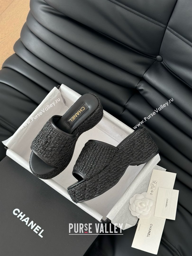 Chanel Weave Wedge Slide Sandal CH21402 Black 2025 (Y30-25021413)