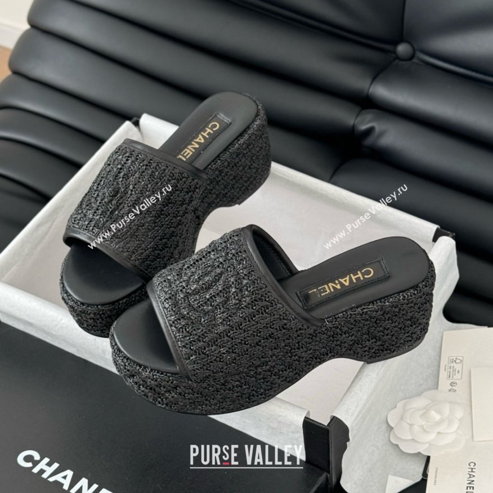 Chanel Weave Wedge Slide Sandal CH21402 Black 2025 (Y30-25021413)