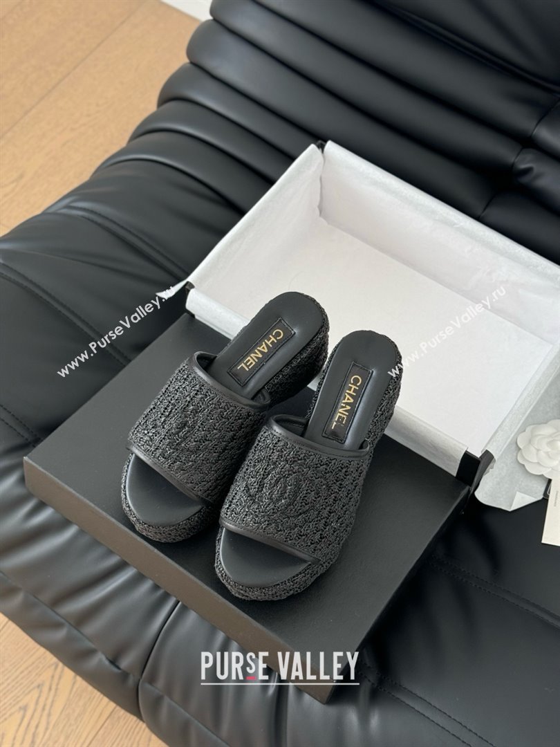 Chanel Weave Wedge Slide Sandal CH21402 Black 2025 (Y30-25021413)