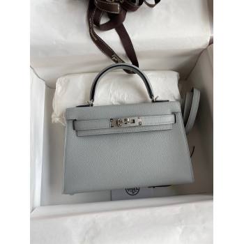 Hermes Mini Kelly II Bag 19cm in Original Epsom Leather Glacier Blue/Silver 2024 (Full Handmade) (XYA-24030504)