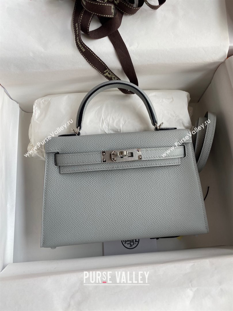 Hermes Mini Kelly II Bag 19cm in Original Epsom Leather Glacier Blue/Silver 2024 (Full Handmade) (XYA-24030504)