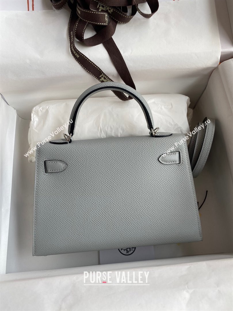 Hermes Mini Kelly II Bag 19cm in Original Epsom Leather Glacier Blue/Silver 2024 (Full Handmade) (XYA-24030504)