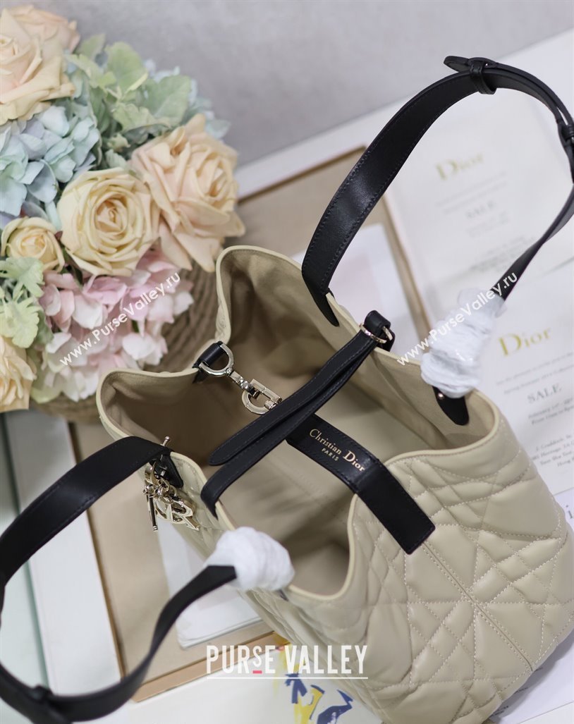 Dior Medium Toujours Tote bag in Macrocannage Calfskin Beige/Black 2024 (XXG-240312070)