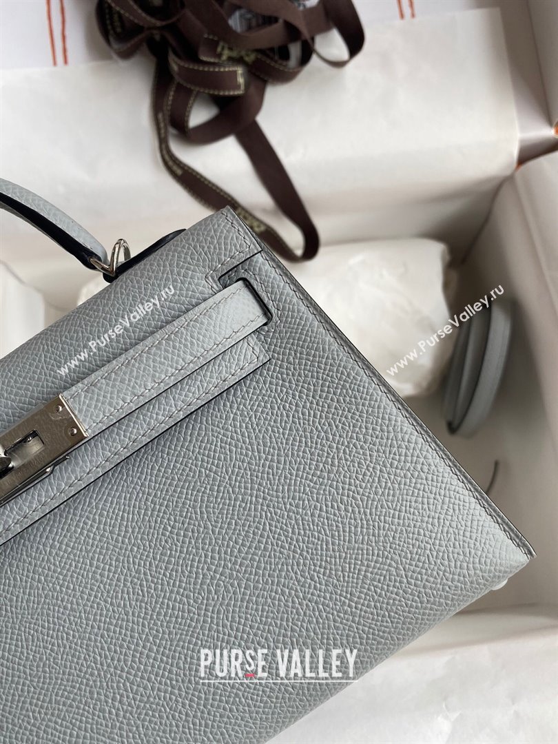 Hermes Mini Kelly II Bag 19cm in Original Epsom Leather Glacier Blue/Silver 2024 (Full Handmade) (XYA-24030504)
