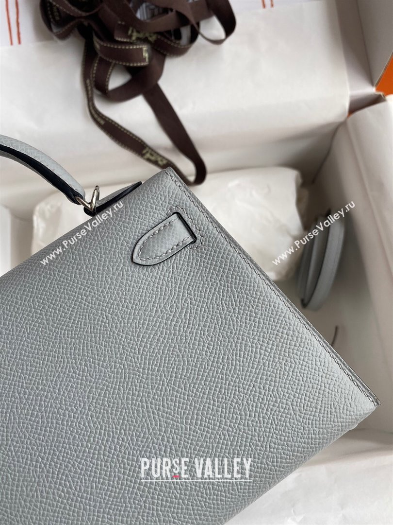 Hermes Mini Kelly II Bag 19cm in Original Epsom Leather Glacier Blue/Silver 2024 (Full Handmade) (XYA-24030504)