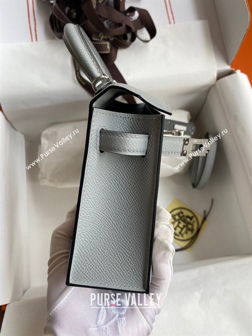 Hermes Mini Kelly II Bag 19cm in Original Epsom Leather Glacier Blue/Silver 2024 (Full Handmade) (XYA-24030504)