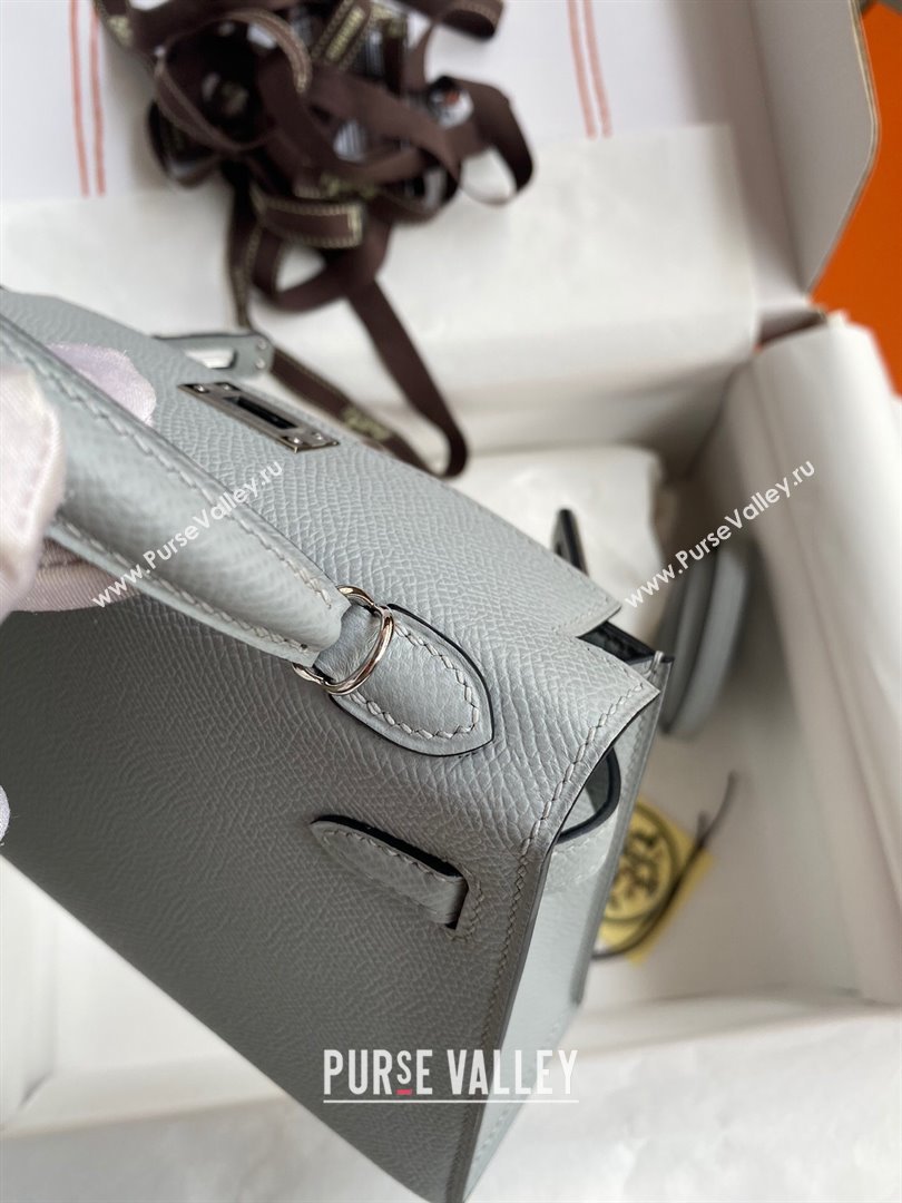 Hermes Mini Kelly II Bag 19cm in Original Epsom Leather Glacier Blue/Silver 2024 (Full Handmade) (XYA-24030504)