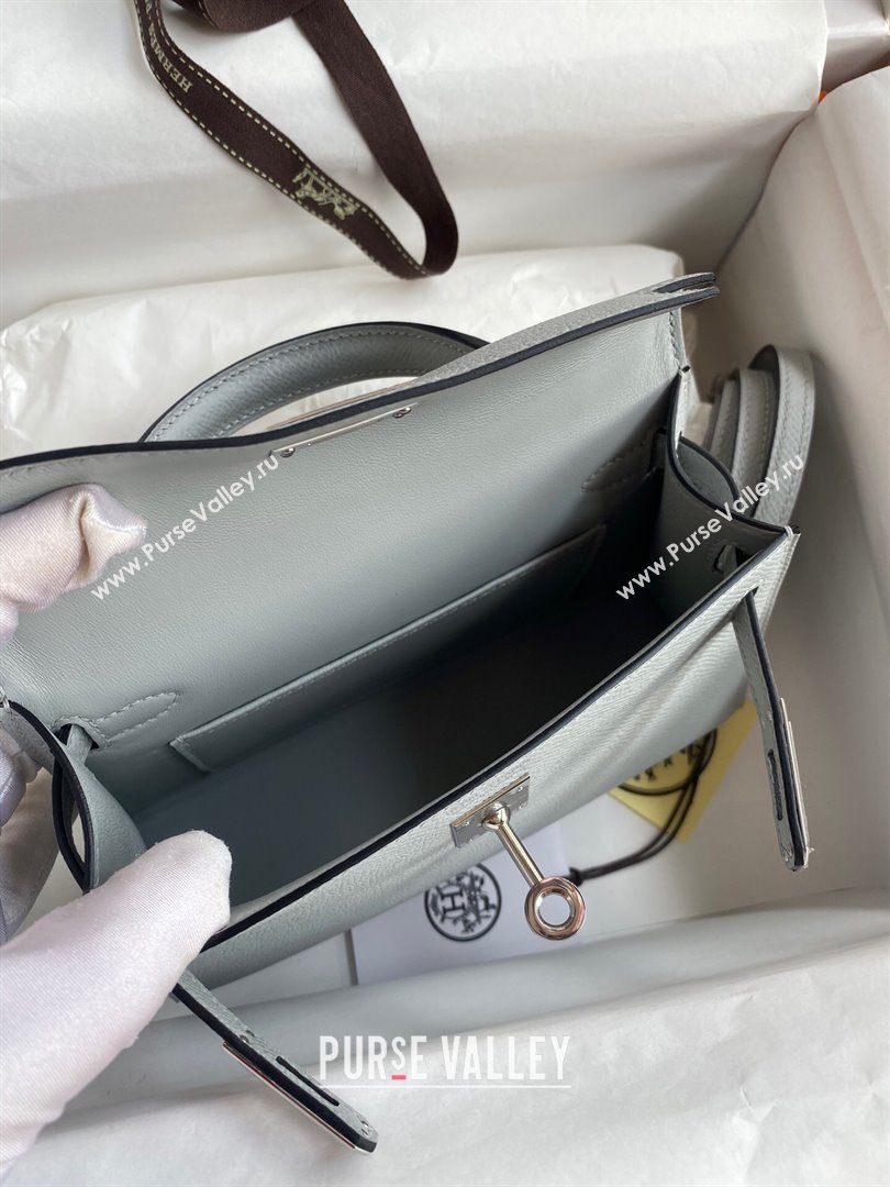 Hermes Mini Kelly II Bag 19cm in Original Epsom Leather Glacier Blue/Silver 2024 (Full Handmade) (XYA-24030504)