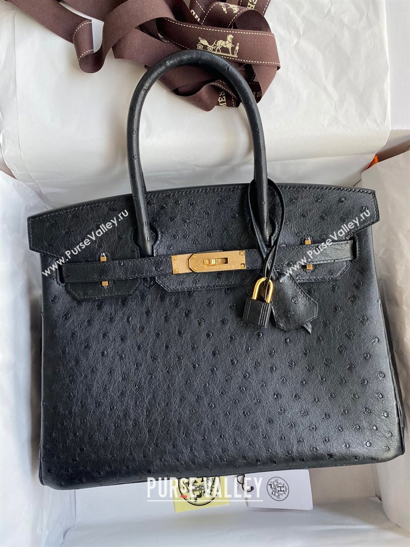 Hermes Birkin 25cm Bag in Ostrich Leather Black/Gold 2024 (Full Handmade) (XYA-24081915)