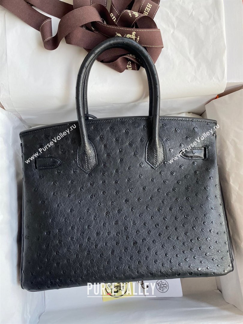 Hermes Birkin 25cm Bag in Ostrich Leather Black/Gold 2024 (Full Handmade) (XYA-24081915)