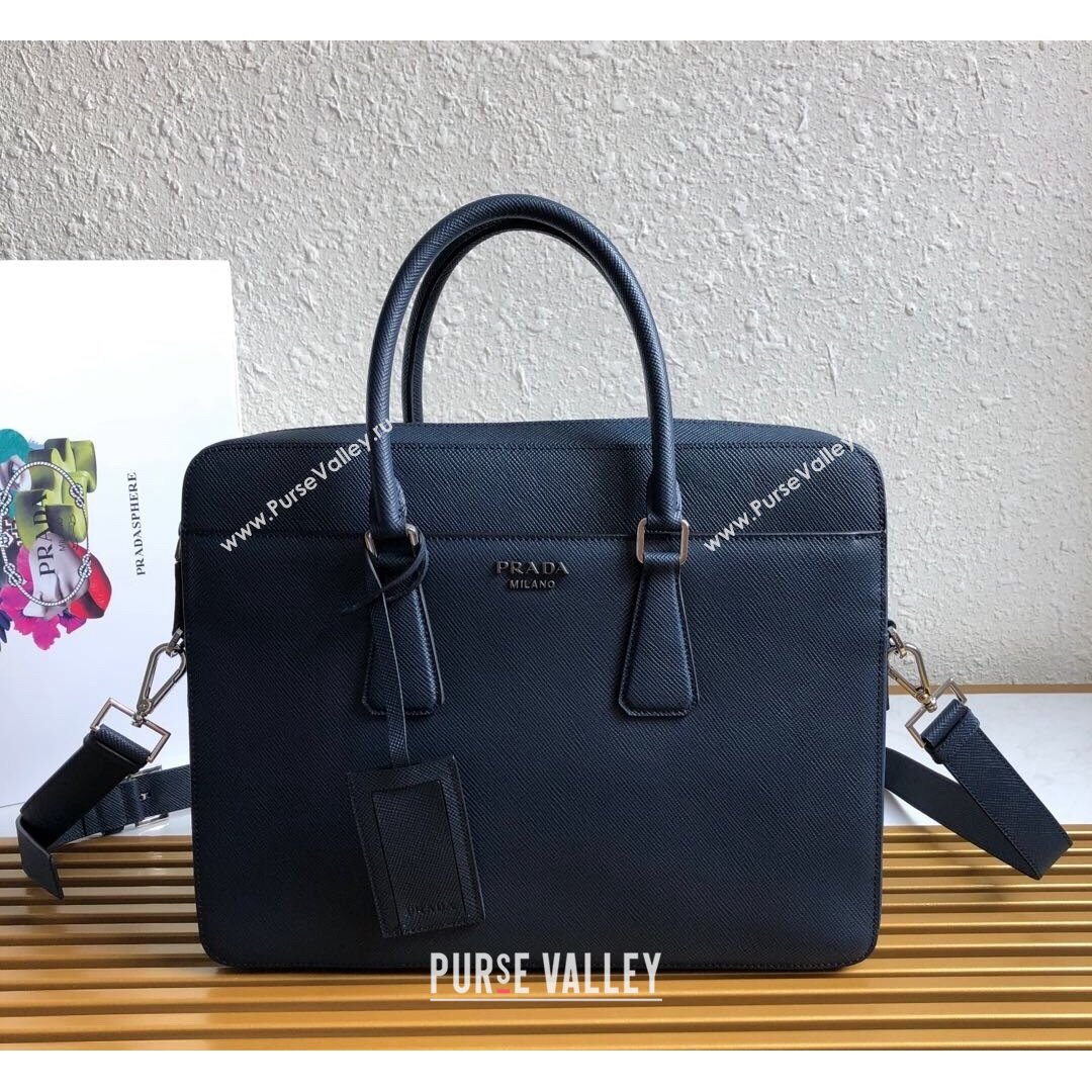 Prada Mens Saffiano Leather Business Briefcase Bag 2VE363 Dark Blue 2021 (YZ-21090916)