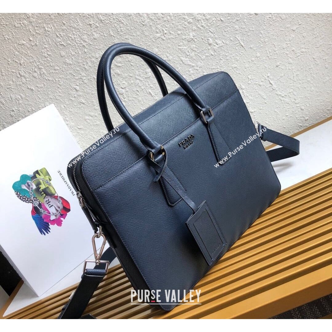 Prada Mens Saffiano Leather Business Briefcase Bag 2VE363 Dark Blue 2021 (YZ-21090916)