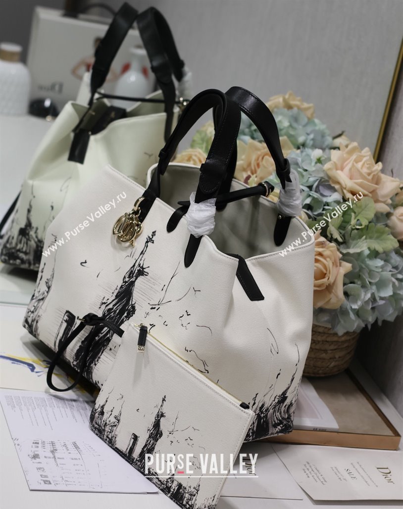 Dior Large Toujours Tote bag in Printed Canvas White/Black 2024 (XXG-240312072)