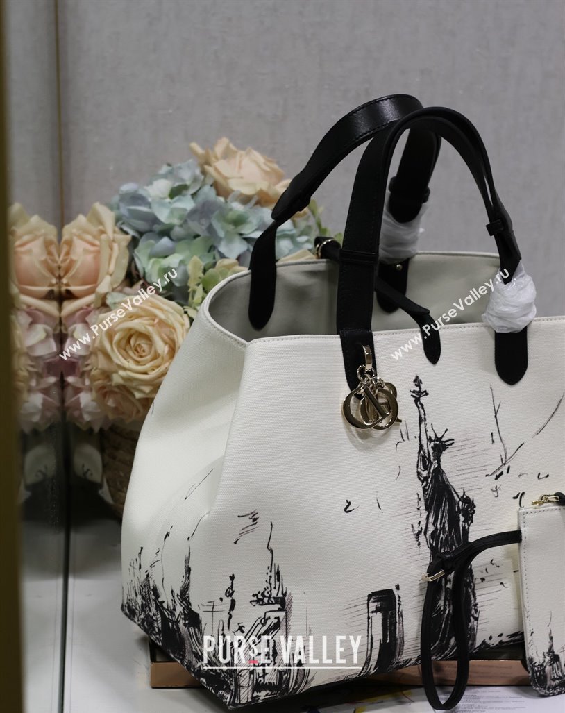 Dior Large Toujours Tote bag in Printed Canvas White/Black 2024 (XXG-240312072)