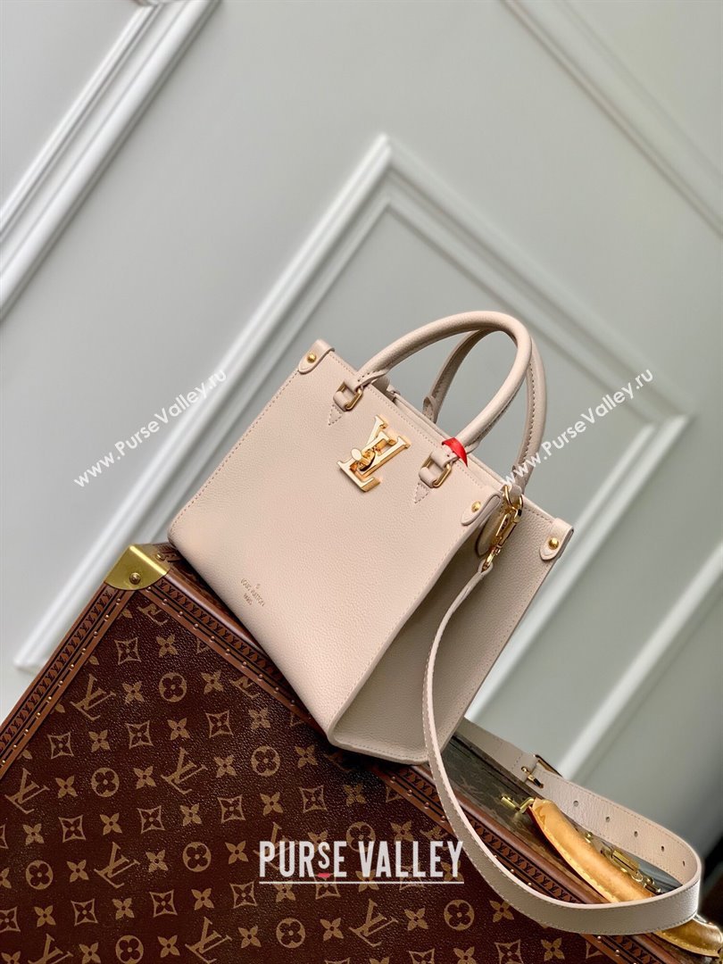 Louis Vuitton Lock Go Tote Bag in Grained Calfskin M23637 Beige 2024 (K-24061717)