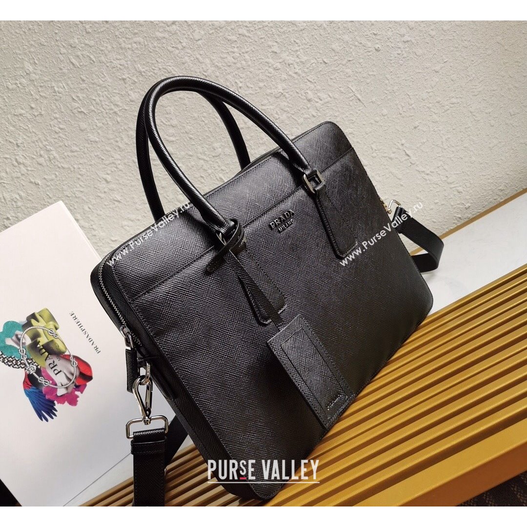 Prada Mens Saffiano Leather Business Briefcase Bag 2VE363 Black 2021 (YZ-21090917)