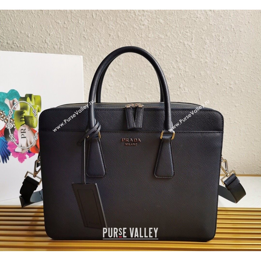 Prada Mens Saffiano Leather Business Briefcase Bag 2VE366 Dark Blue 2021 (YZ-21090918)