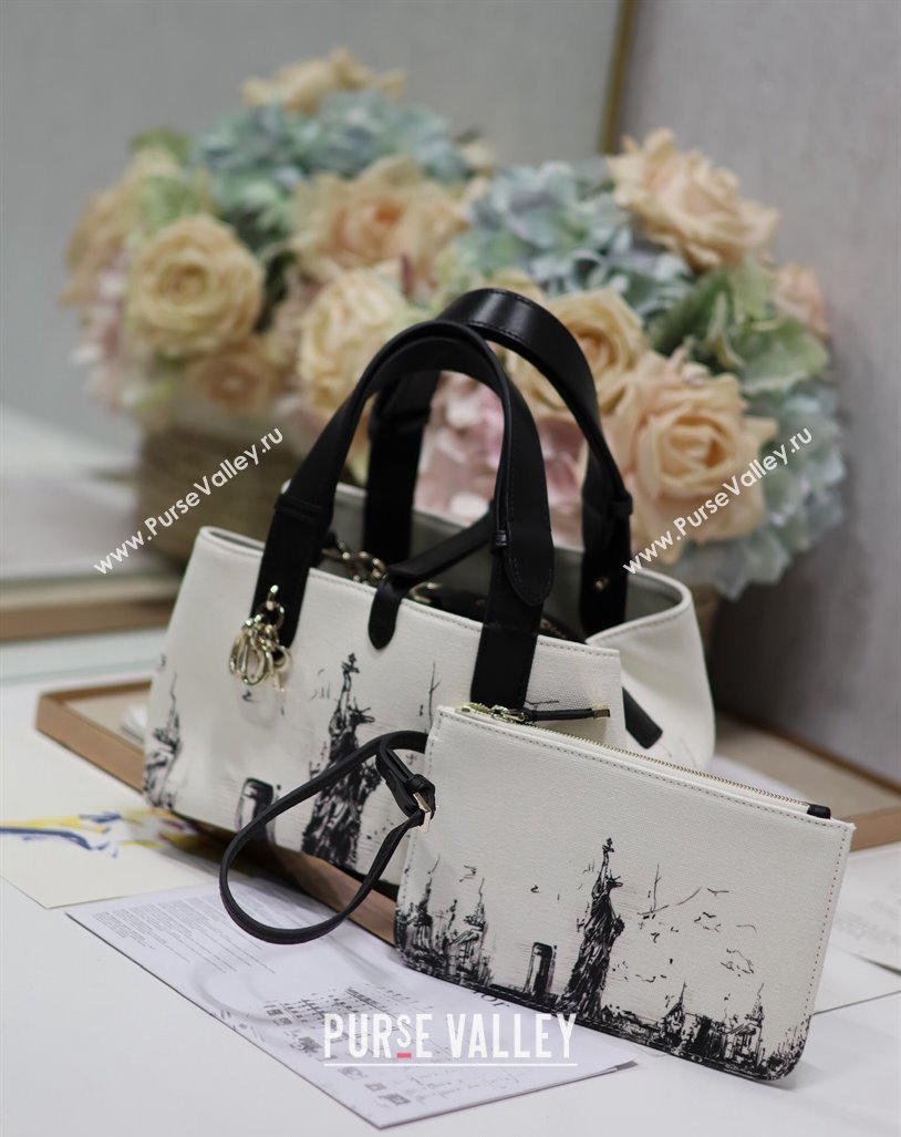 Dior Small Toujours Tote bag in Printed Canvas White/Black 2024 (XXG-240312074)