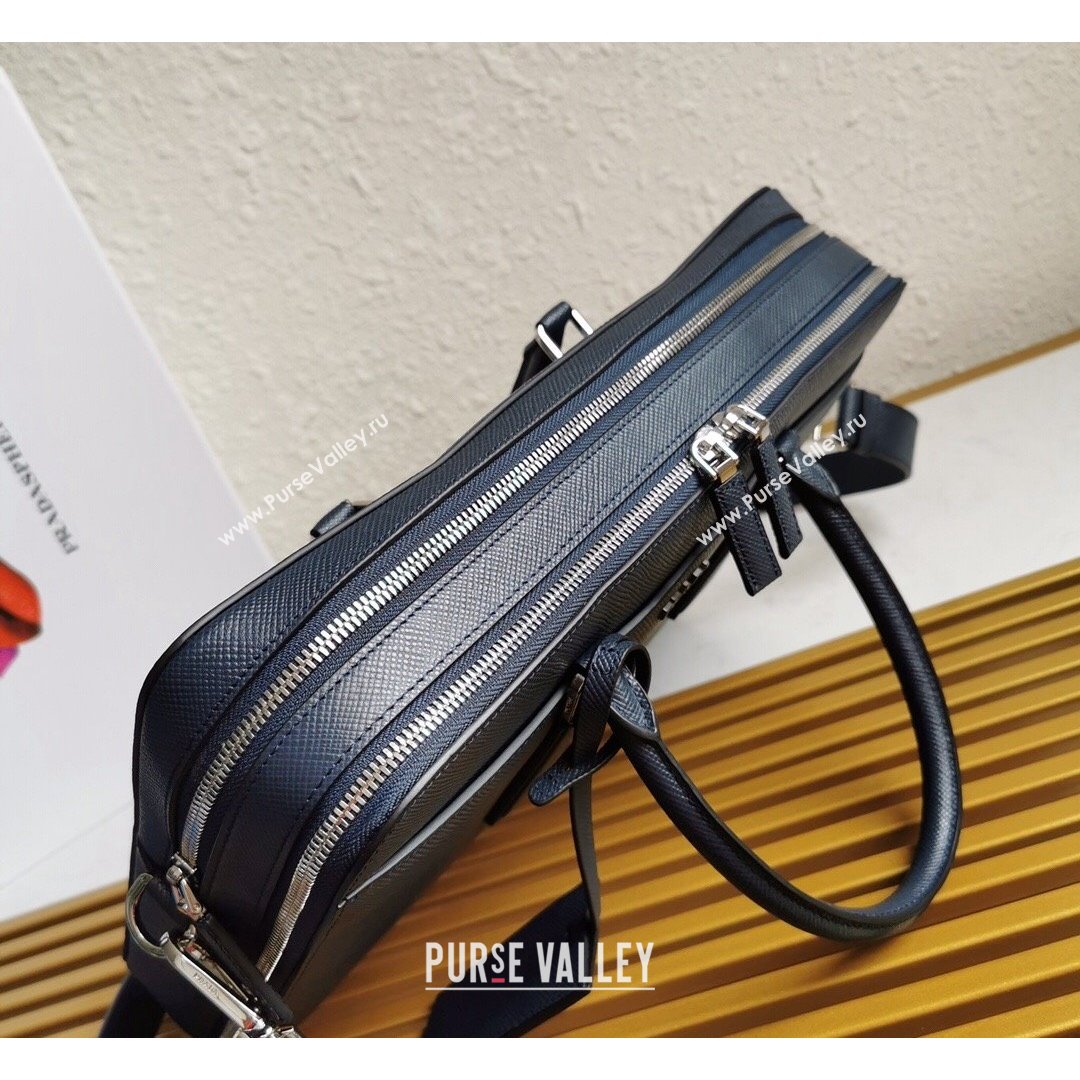 Prada Mens Saffiano Leather Business Briefcase Bag 2VE366 Dark Blue 2021 (YZ-21090918)
