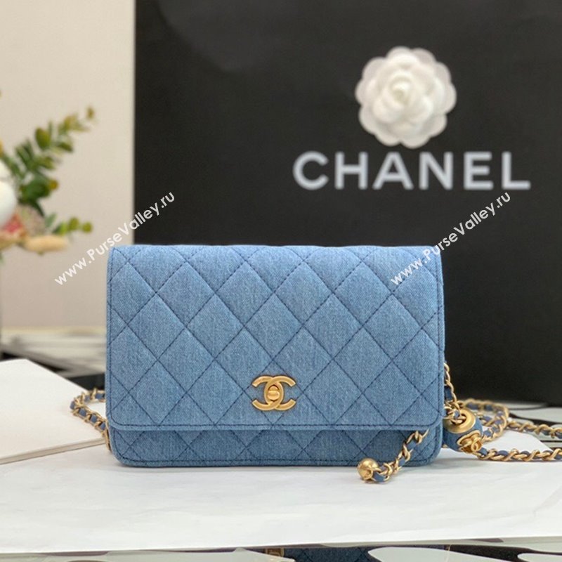 Chanel Denim Wallet on Chain WOC with Ball AP1450 Light Blue 2022 27 (JY-22010427)