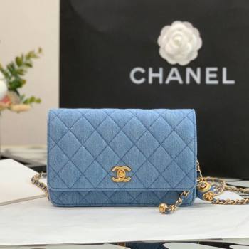 Chanel Denim Wallet on Chain WOC with Ball AP1450 Light Blue 2022 27 (JY-22010427)