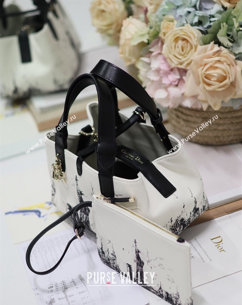 Dior Small Toujours Tote bag in Printed Canvas White/Black 2024 (XXG-240312074)