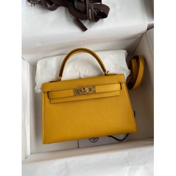 Hermes Mini Kelly II Bag 19cm in Original Epsom Leather Amber Yellow/Gold 2024 (Full Handmade) (XYA-24030508)