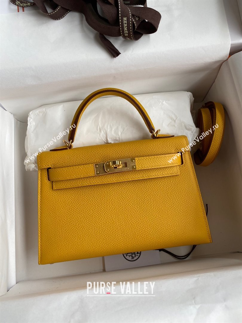 Hermes Mini Kelly II Bag 19cm in Original Epsom Leather Amber Yellow/Gold 2024 (Full Handmade) (XYA-24030508)