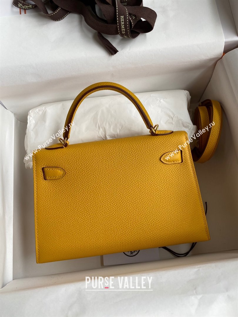 Hermes Mini Kelly II Bag 19cm in Original Epsom Leather Amber Yellow/Gold 2024 (Full Handmade) (XYA-24030508)