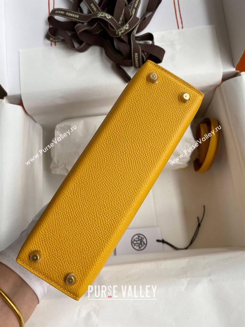 Hermes Mini Kelly II Bag 19cm in Original Epsom Leather Amber Yellow/Gold 2024 (Full Handmade) (XYA-24030508)