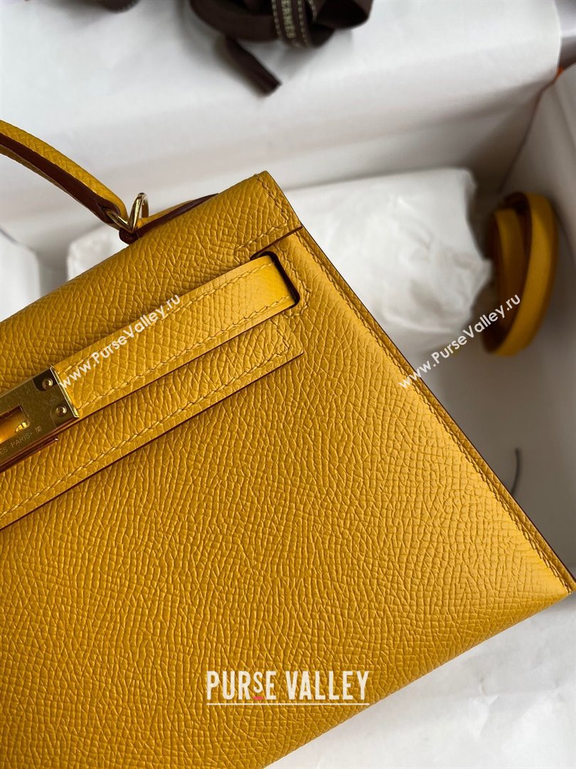 Hermes Mini Kelly II Bag 19cm in Original Epsom Leather Amber Yellow/Gold 2024 (Full Handmade) (XYA-24030508)