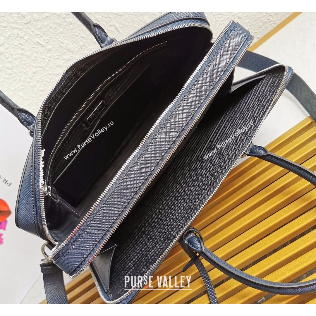 Prada Mens Saffiano Leather Business Briefcase Bag 2VE366 Dark Blue 2021 (YZ-21090918)