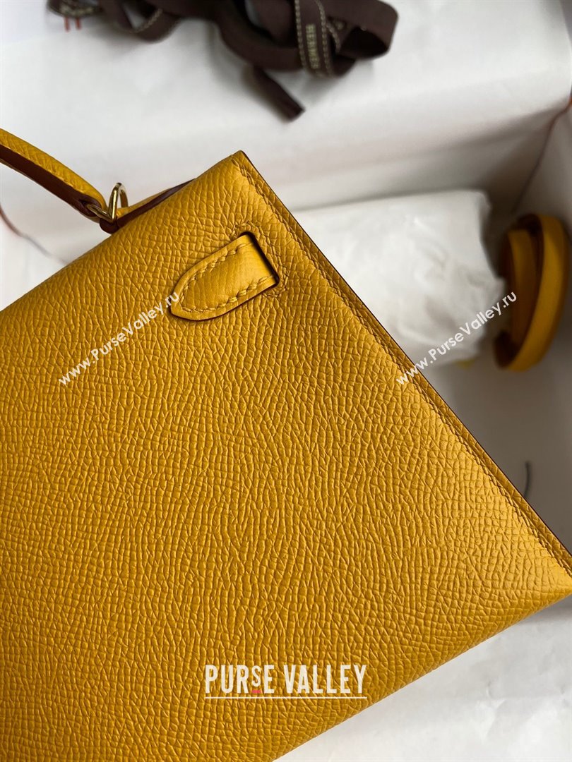 Hermes Mini Kelly II Bag 19cm in Original Epsom Leather Amber Yellow/Gold 2024 (Full Handmade) (XYA-24030508)