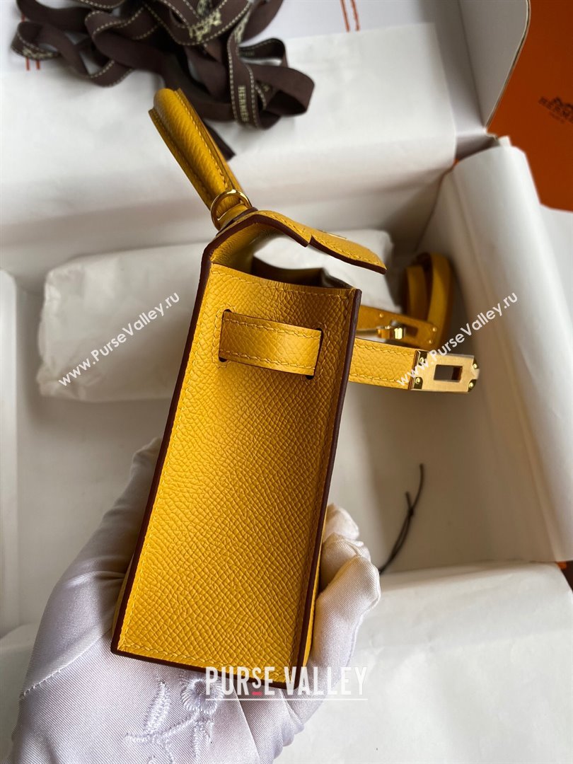 Hermes Mini Kelly II Bag 19cm in Original Epsom Leather Amber Yellow/Gold 2024 (Full Handmade) (XYA-24030508)