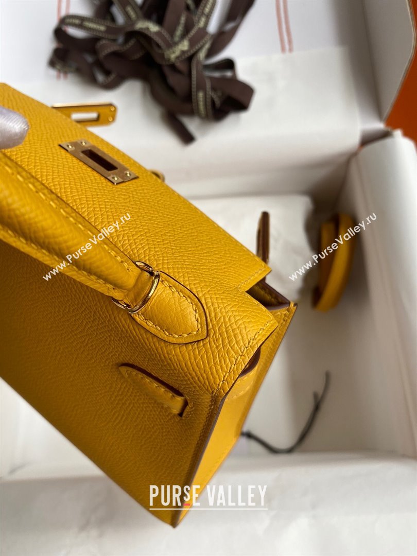 Hermes Mini Kelly II Bag 19cm in Original Epsom Leather Amber Yellow/Gold 2024 (Full Handmade) (XYA-24030508)