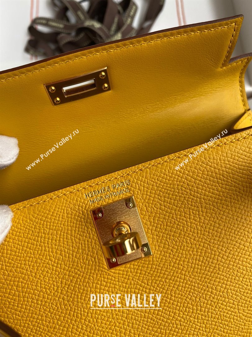 Hermes Mini Kelly II Bag 19cm in Original Epsom Leather Amber Yellow/Gold 2024 (Full Handmade) (XYA-24030508)