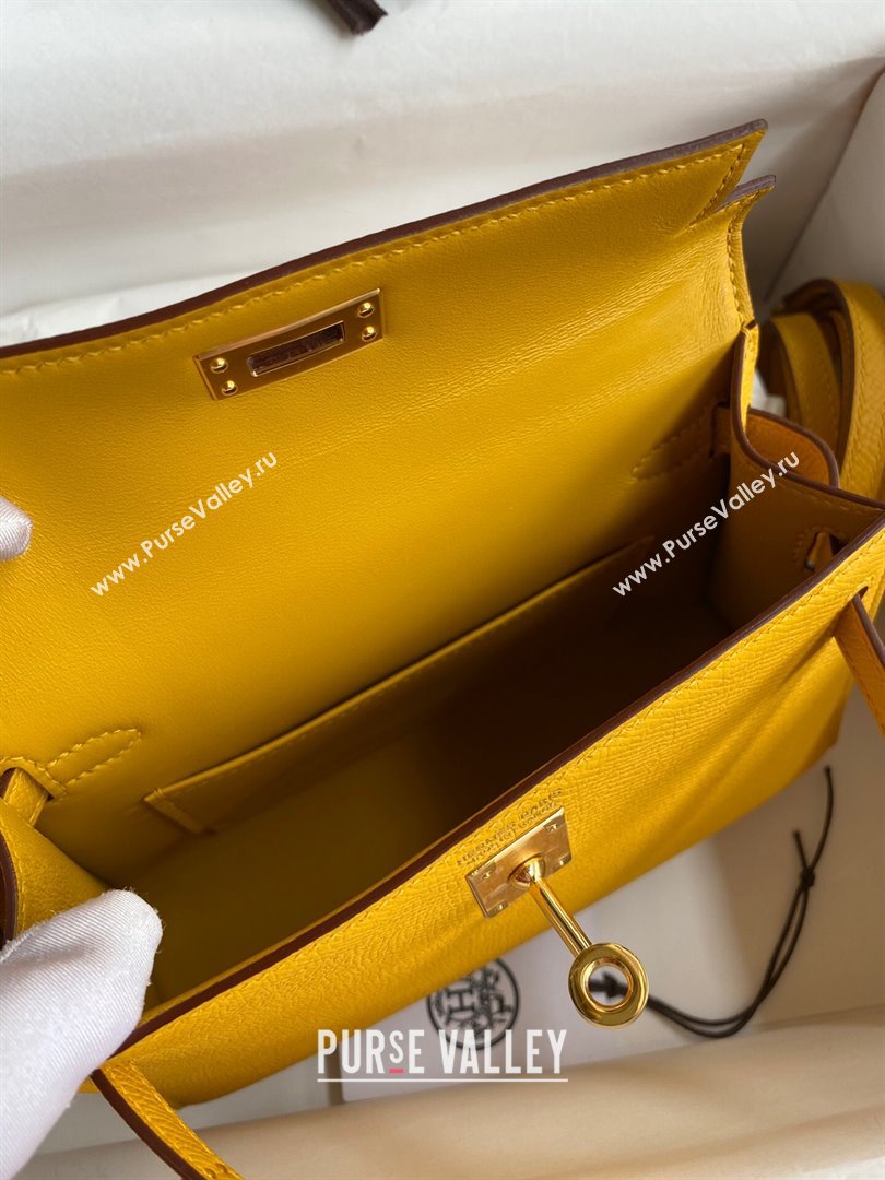 Hermes Mini Kelly II Bag 19cm in Original Epsom Leather Amber Yellow/Gold 2024 (Full Handmade) (XYA-24030508)