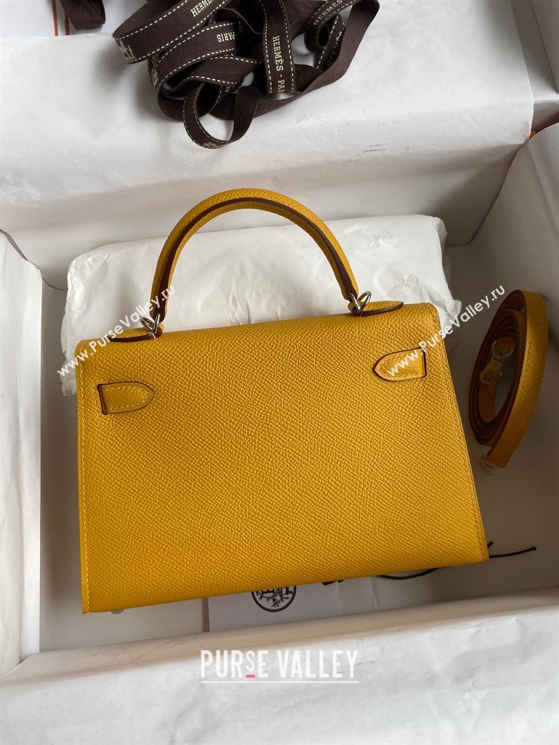 Hermes Mini Kelly II Bag 19cm in Original Epsom Leather Amber Yellow/Silver 2024 (Full Handmade) (XYA-24030509)