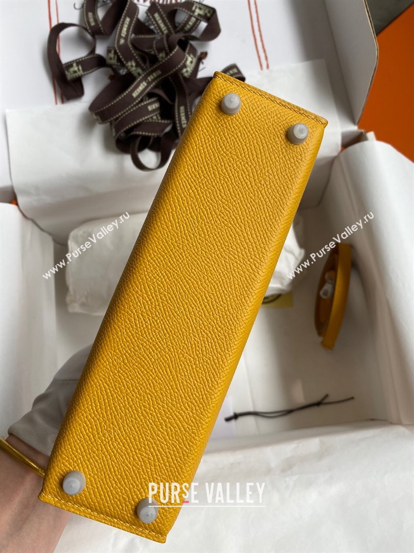 Hermes Mini Kelly II Bag 19cm in Original Epsom Leather Amber Yellow/Silver 2024 (Full Handmade) (XYA-24030509)