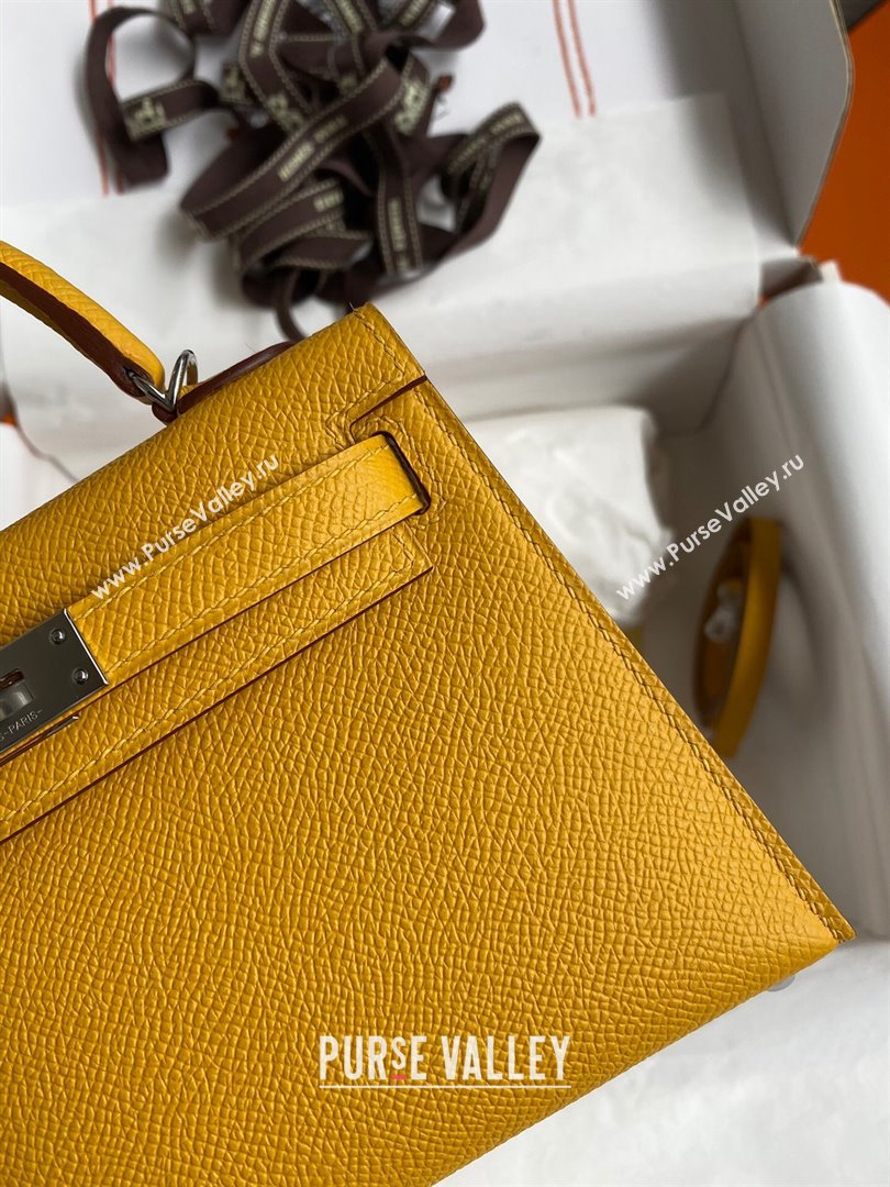 Hermes Mini Kelly II Bag 19cm in Original Epsom Leather Amber Yellow/Silver 2024 (Full Handmade) (XYA-24030509)