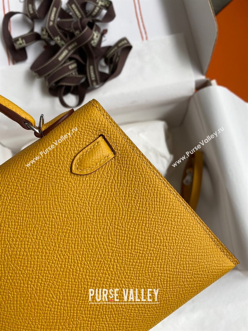 Hermes Mini Kelly II Bag 19cm in Original Epsom Leather Amber Yellow/Silver 2024 (Full Handmade) (XYA-24030509)