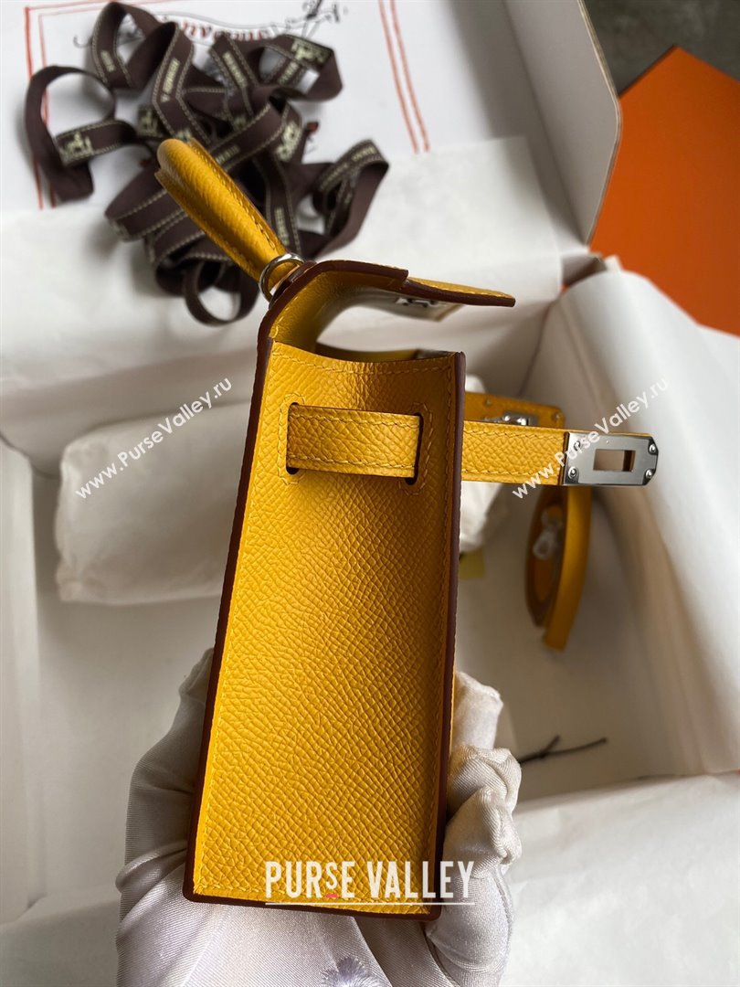 Hermes Mini Kelly II Bag 19cm in Original Epsom Leather Amber Yellow/Silver 2024 (Full Handmade) (XYA-24030509)