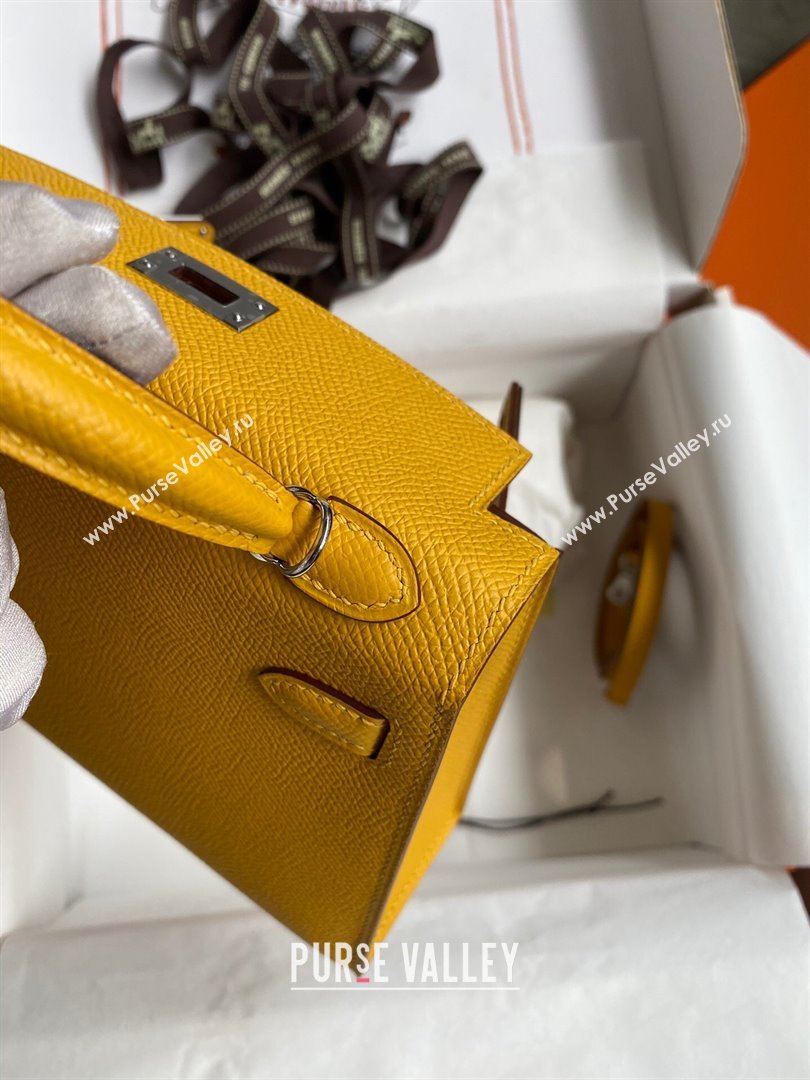 Hermes Mini Kelly II Bag 19cm in Original Epsom Leather Amber Yellow/Silver 2024 (Full Handmade) (XYA-24030509)
