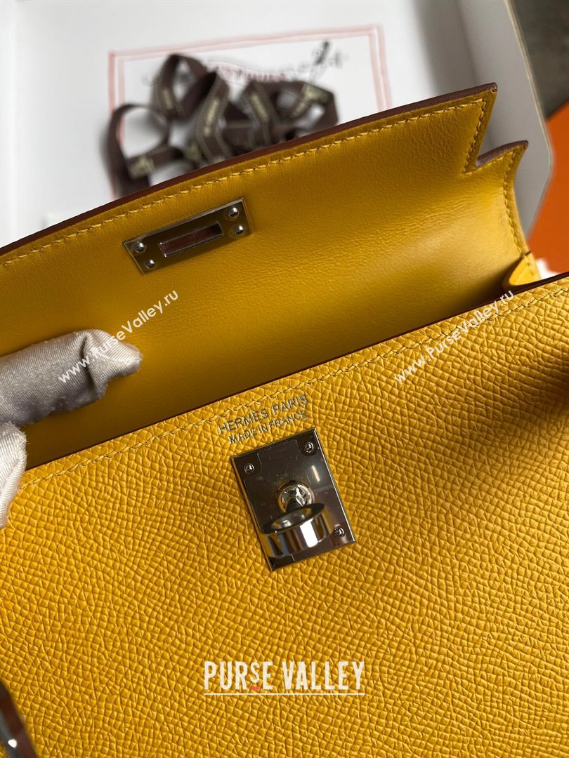 Hermes Mini Kelly II Bag 19cm in Original Epsom Leather Amber Yellow/Silver 2024 (Full Handmade) (XYA-24030509)