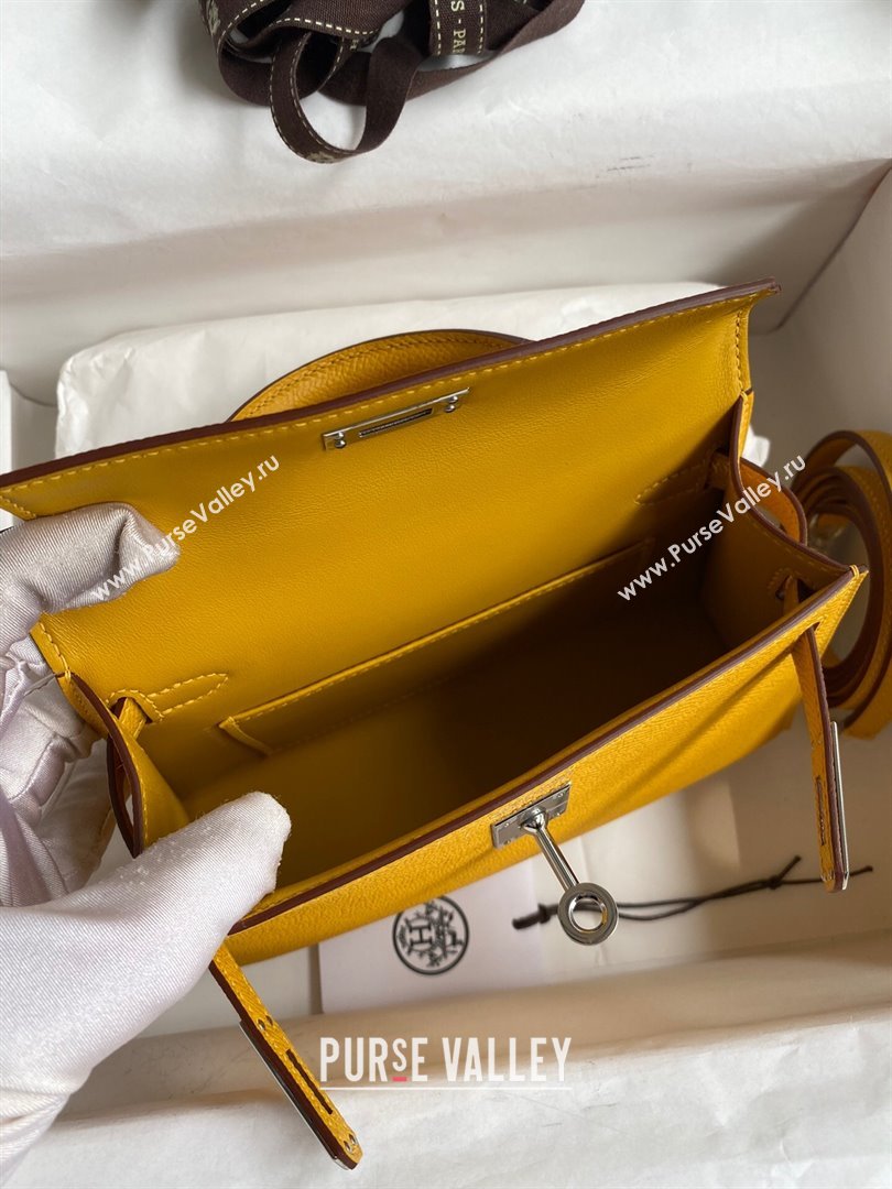 Hermes Mini Kelly II Bag 19cm in Original Epsom Leather Amber Yellow/Silver 2024 (Full Handmade) (XYA-24030509)