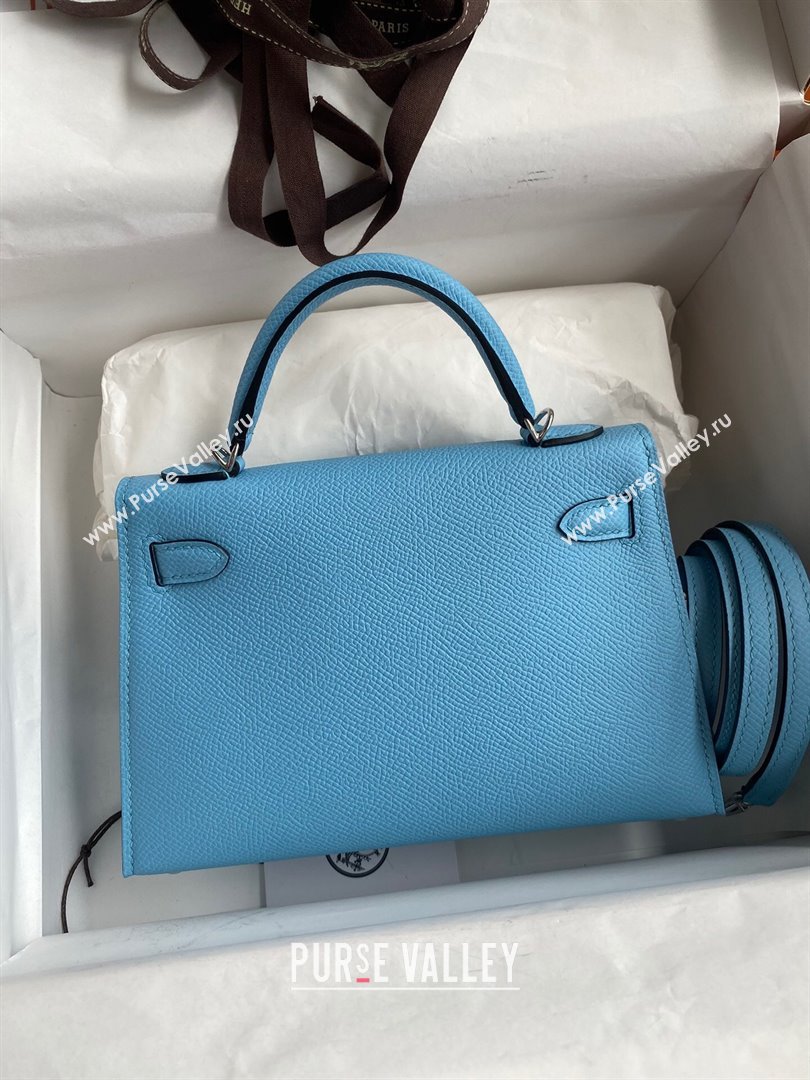 Hermes Mini Kelly II Bag 19cm in Original Epsom Leather Candy Blue/Silver 2024 (Full Handmade) (XYA-24030510)
